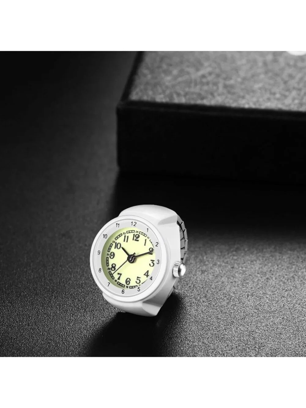 Unisex White Analog Quartz Stretchy Strap Elastic Arabic Dial Finger Ring Watch